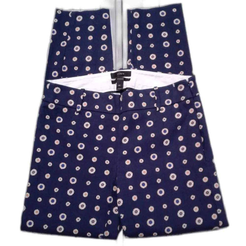 J.Crew Foulard Print Minnie Pants Skinny Ankle Navy Blue Size 00 - Picture 3 of 8